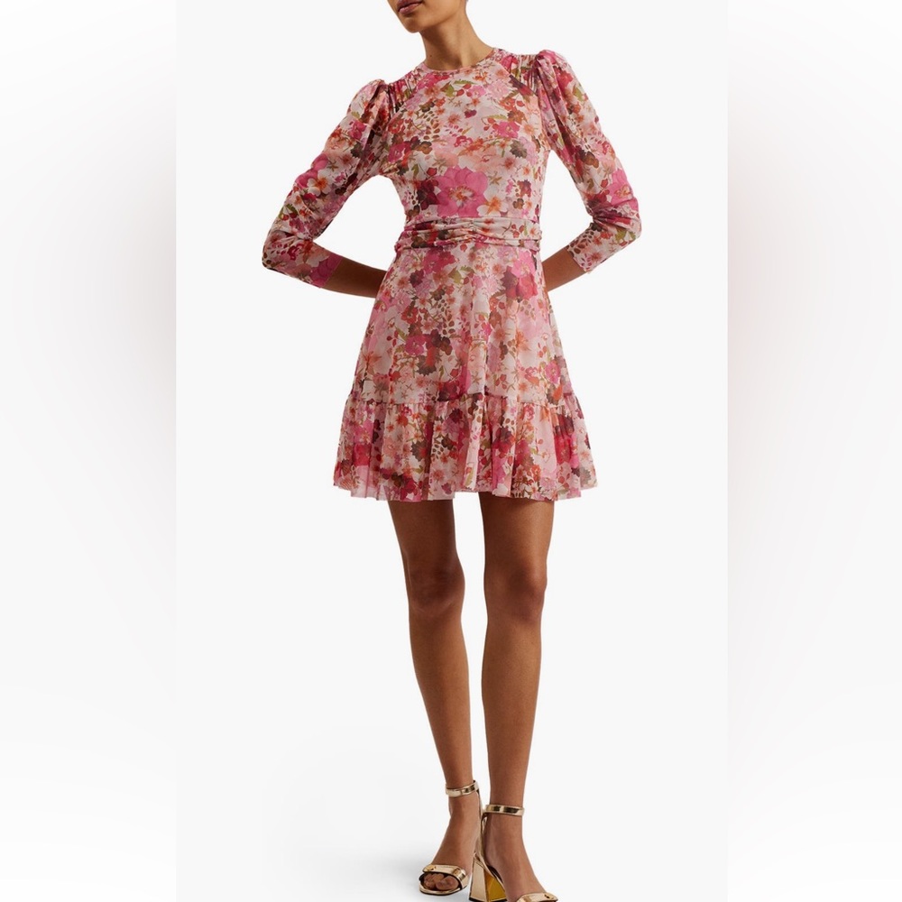 Ted Baker Women's Mildrd Mesh Mini Dress with Shoulder Gathers